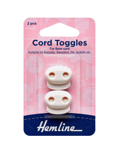 Set of 2 plastic cord locks with 2 holes - White