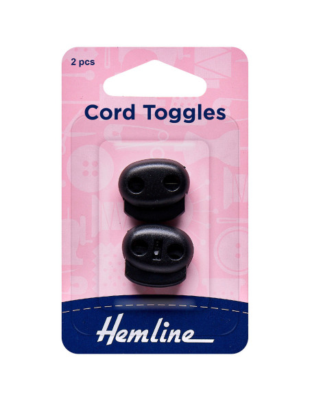 Set of 2 plastic cord locks with 2 holes - Black
