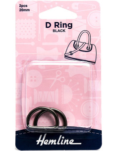 Set of 2 D-rings - Black 20 mm