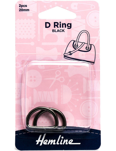 Set of 2 D-rings - Black 20 mm
