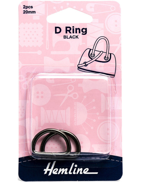 Set of 2 D-rings - Black 20 mm