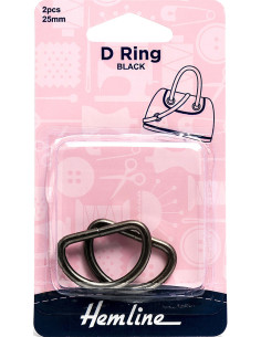 Set of 2 D-rings - Black 25 mm