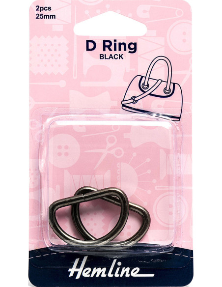 Set of 2 D-rings - Black 25 mm