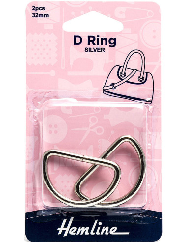 Set of 2 D-rings - Silver 32 mm