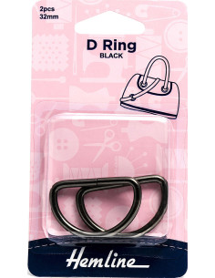 Set of 2 D-rings - Black 32 mm