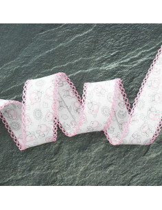Folded bias with picot edge small teddy bear - Pink
