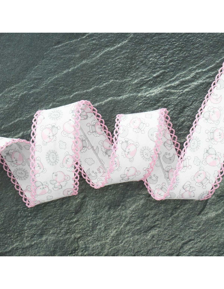 Folded bias with picot edge small teddy bear - Pink