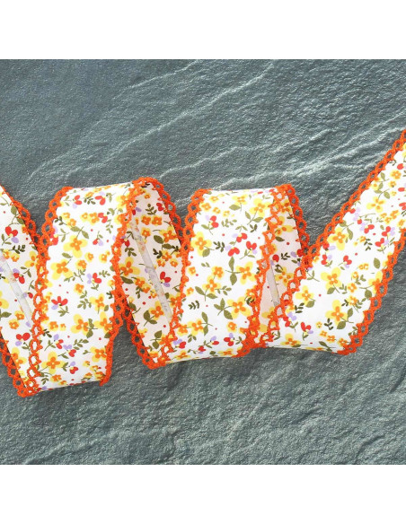 Folded bias with picot flowers - Orange