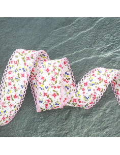 Folded bias with picot flowers - Pink