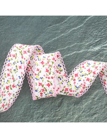 Folded bias with picot flowers - Pink