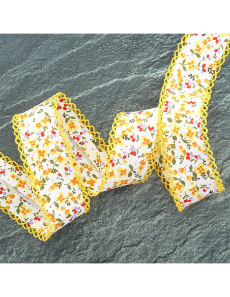 Folded bias with picot flowers - Yellow