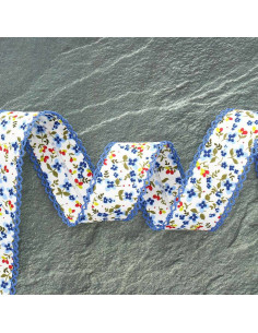 Folded bias with picot flowers - Blue