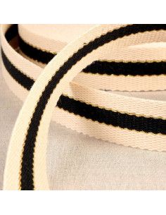 Cotton strap for bags - 3 stripes - Black