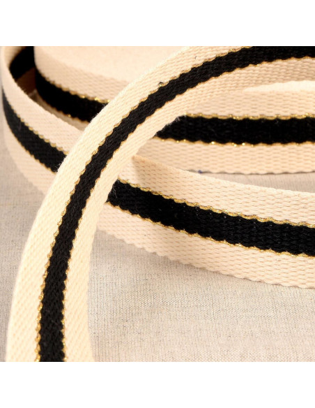 Cotton strap for bags - 3 stripes - Black