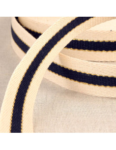 Cotton strap for bags - 3 stripes - Navy blue