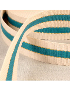 Cotton strap for bags - 3 stripes - Teal blue