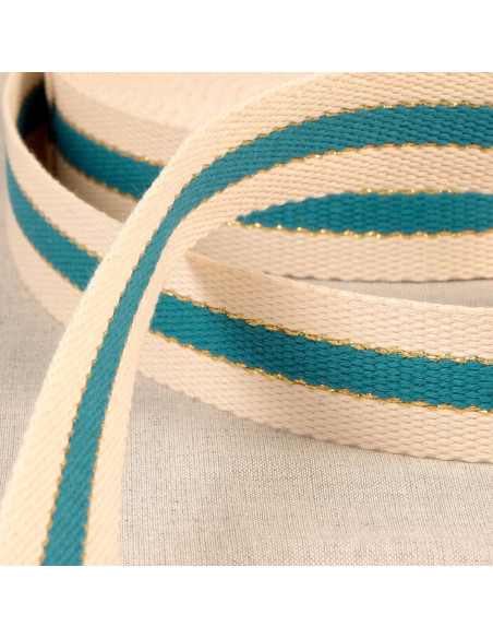 Cotton strap for bags - 3 stripes - Teal blue