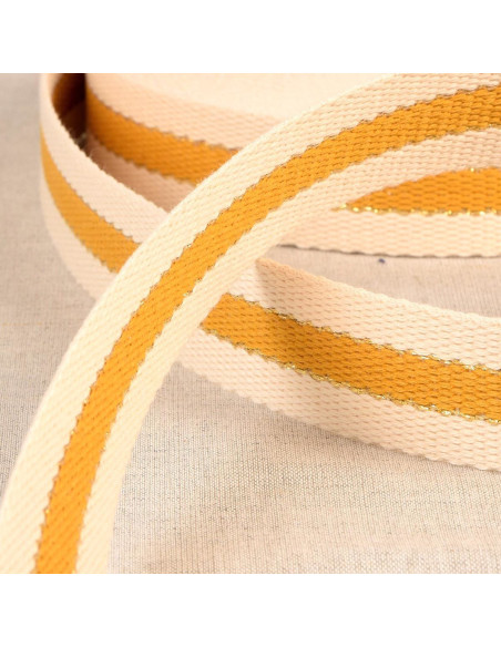 Cotton strap for bags - 3 stripes - Mustard