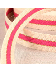 Cotton strap for bags - 3 stripes - Fuchsia