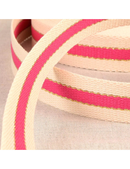 Cotton strap for bags - 3 stripes - Fuchsia