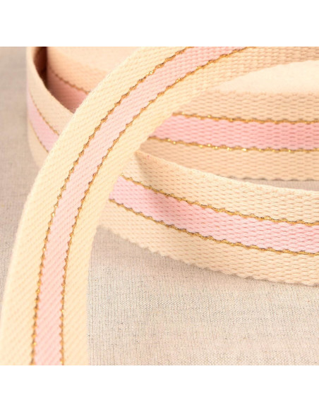 Cotton strap for bags - 3 stripes - Pink