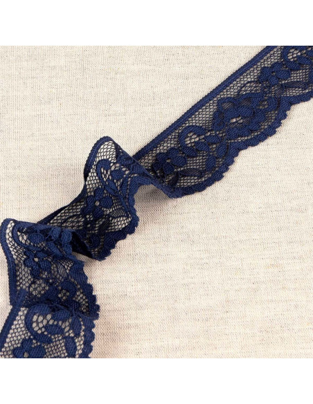 Floral elastic lace - Navy blue
