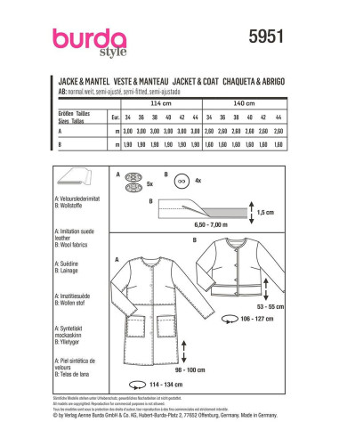 Jacket and coat pattern - Burda 5951