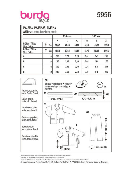 Pajama Pattern - Burda 5956