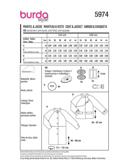 Jacket and coat pattern - Burda 5974