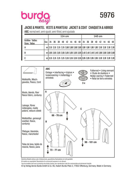 Jacket and coat pattern - Burda 5976