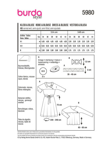 Dress and blouse pattern - Burda 5980
