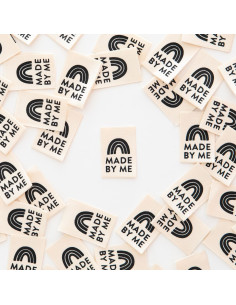 Set of 8 woven labels - Made By Me black rainbow
