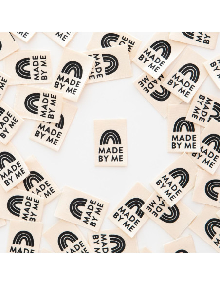 Set of 8 woven labels - Made By Me black rainbow
