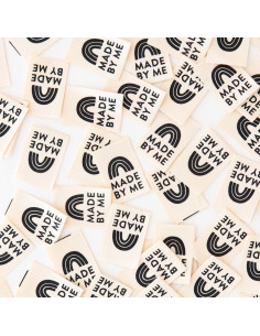 Set of 8 woven labels - Made By Me black rainbow 2