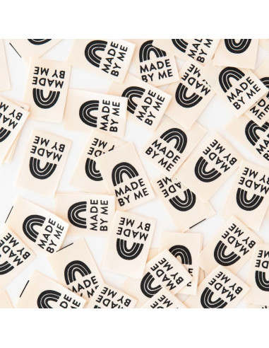 Set of 8 woven labels - Made By Me black rainbow