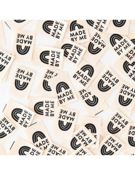 Set of 8 woven labels - Made By Me black rainbow