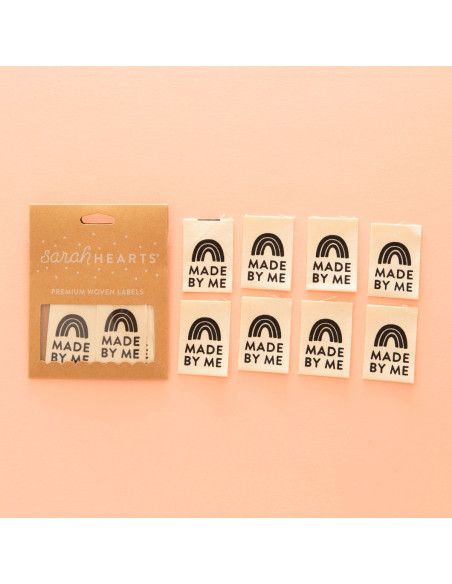 Set of 8 woven labels - Made By Me black rainbow