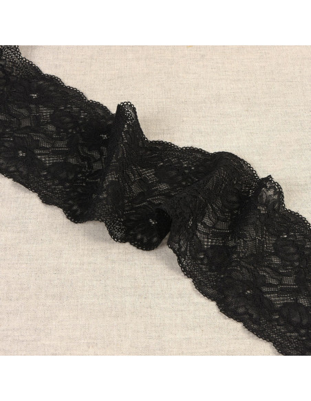 Elastic lace delicate flowers - Black