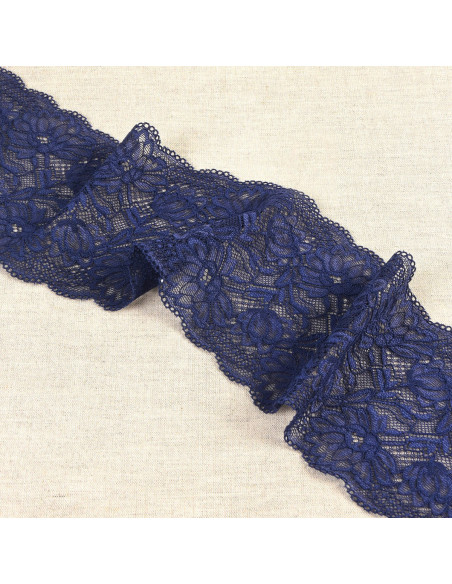 Elastic lace delicate flowers - Navy blue