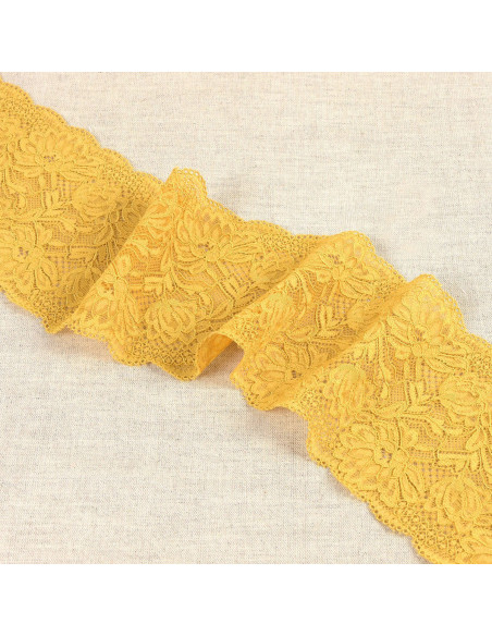 Elastic lace with delicate flowers - Mustard