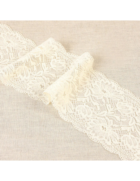 Elastic lace delicate flowers - Ecru