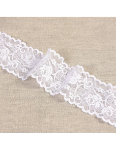 Elastic lace flowers and stems - White