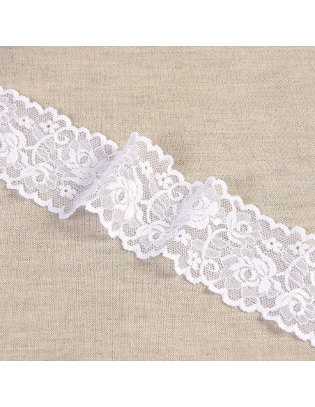 Elastic lace flowers and stems - White