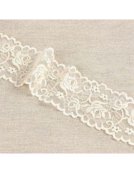 Elastic lace flowers and stems - Ecru