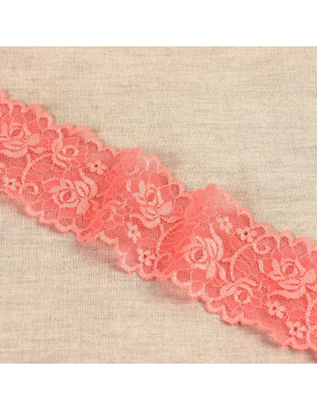 Elastic lace flowers and stems - Coral