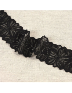 Elastic flower petal lace - Black