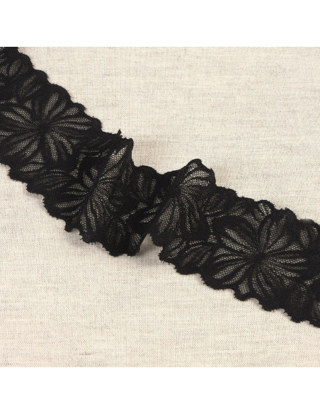 Elastic flower petal lace - Black