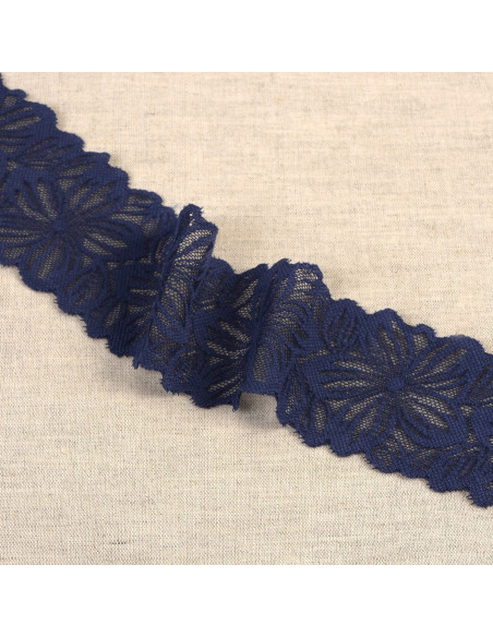 Elastic flower petal lace - Navy blue