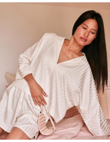 Cotton Viscose Fabric Stripes Off-White - Atelier Brunette
