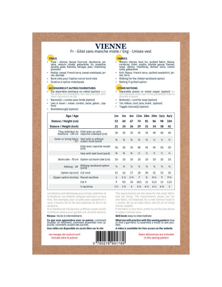 Unisex sleeveless vest pattern Vienne - Ikatee